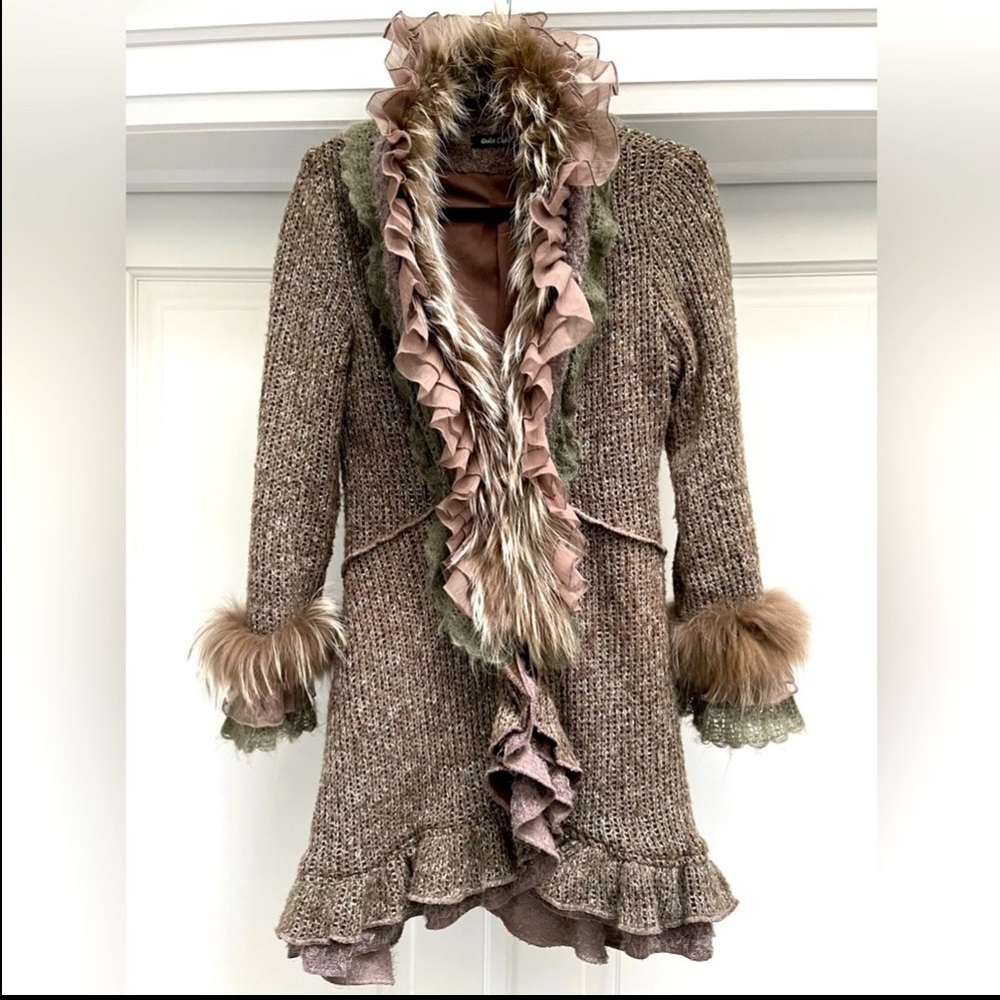 DOLCE CABO Sweater Coat With Natural Fur Trim